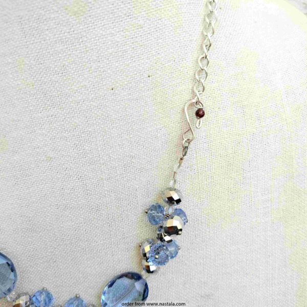 Elegant Blue Crystal Beaded Necklace with Silver Accents - Image 4