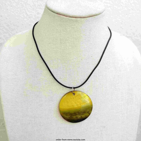 Round Yellow Resin Pendant Necklace on Black Cord