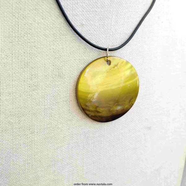 Round Yellow Resin Pendant Necklace on Black Cord - Image 3