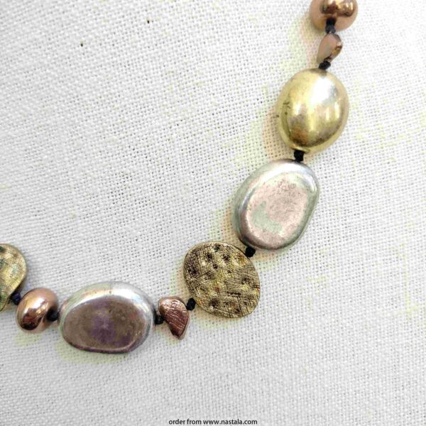 Mixed Metal Pebble Bead Necklace on Black Cord - Image 3