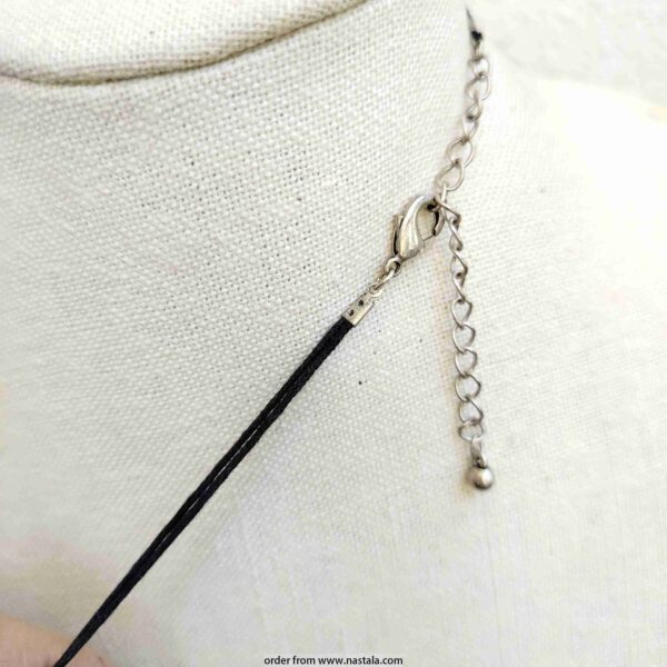 Mixed Metal Pebble Bead Necklace on Black Cord - Image 2