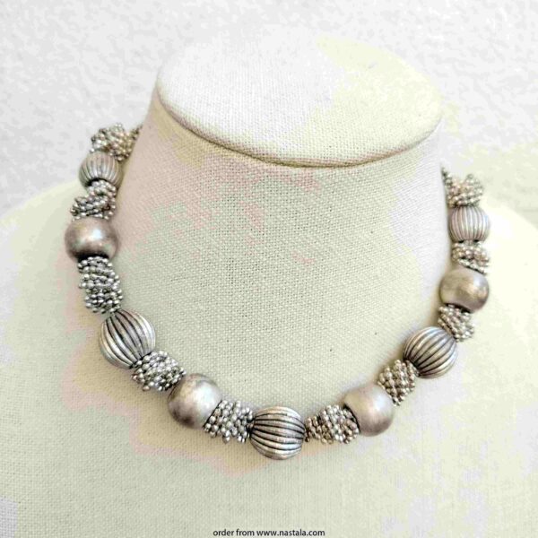 Chunky Textured Silver Bead Necklace