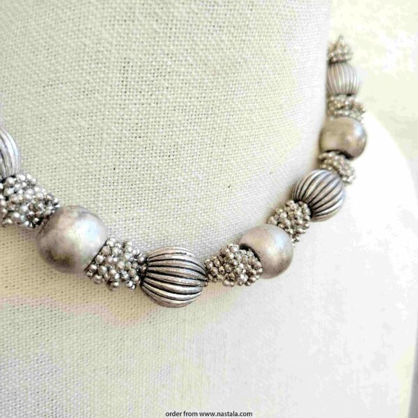 Chunky Textured Silver Bead Necklace - Image 3