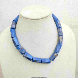 Vintage Blue Japanese Scene Bead Necklace – Hand-Painted Rectangular Beads