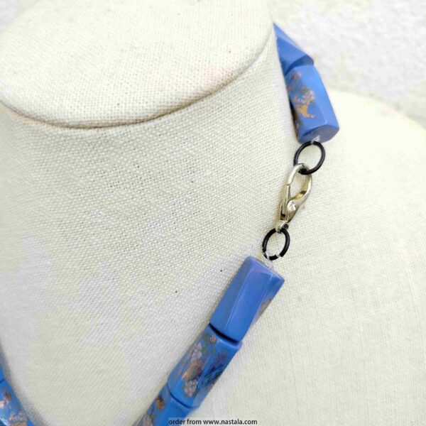 Vintage Blue Japanese Scene Bead Necklace – Hand-Painted Rectangular Beads - Image 2