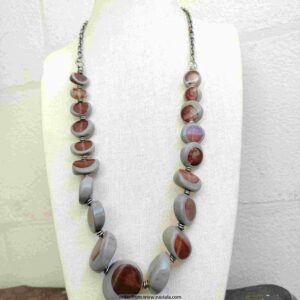 Grey and Maroon Abstract Disc Bead Necklace