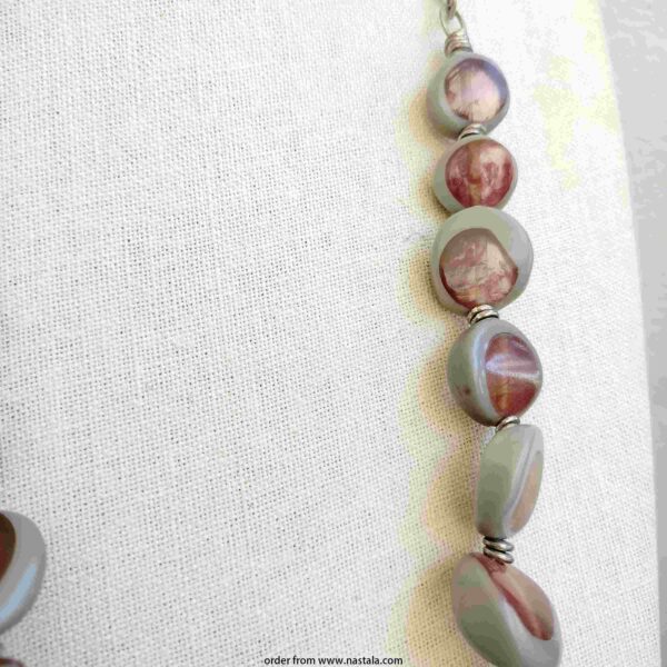 Grey and Maroon Abstract Disc Bead Necklace - Image 3
