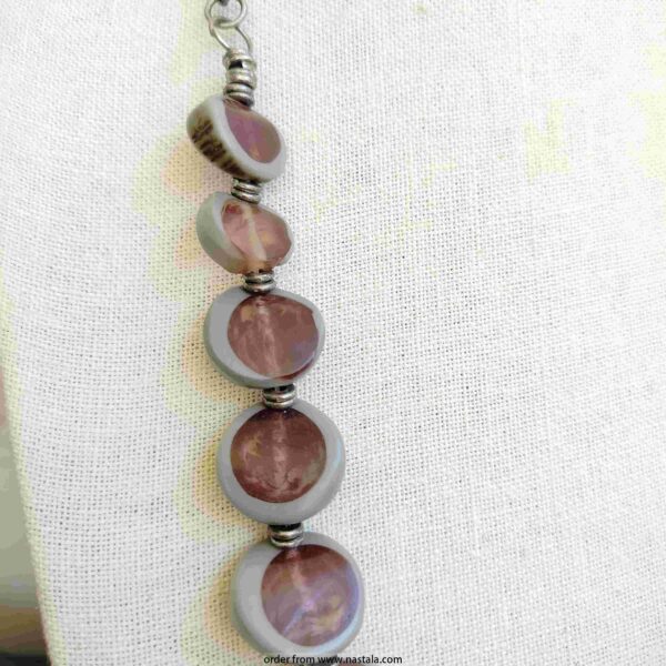 Grey and Maroon Abstract Disc Bead Necklace - Image 2