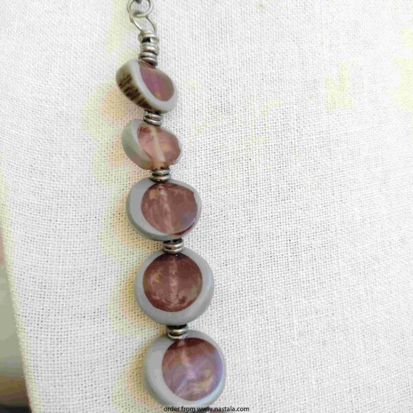 Grey and Maroon Abstract Disc Bead Necklace - Image 2