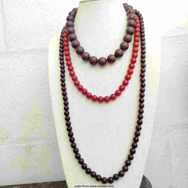 Three-Strand Beaded Necklace in Chocolate Brown and Crimson Red