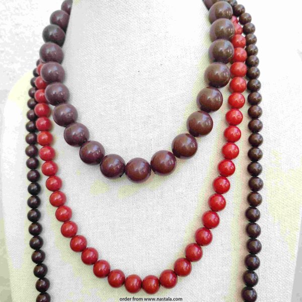 Three-Strand Beaded Necklace in Chocolate Brown and Crimson Red - Image 4