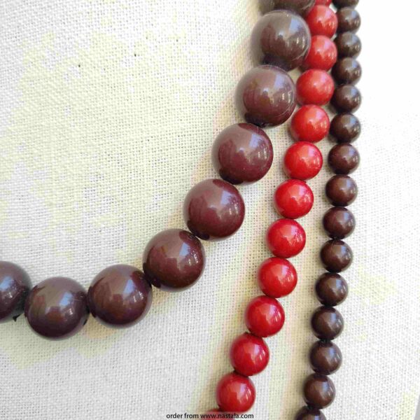 Three-Strand Beaded Necklace in Chocolate Brown and Crimson Red - Image 3