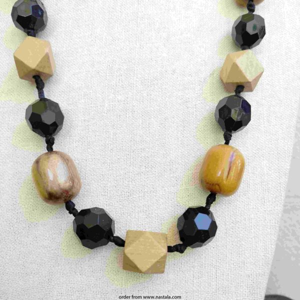 Boho Earth-Tone Geometric Bead Necklace - Image 4