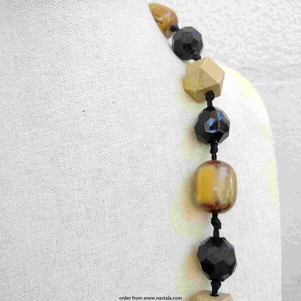 Boho Earth-Tone Geometric Bead Necklace - Image 3