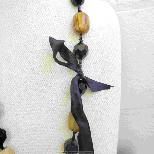 Boho Earth-Tone Geometric Bead Necklace - Image 2