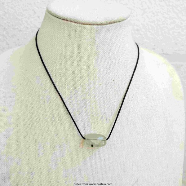 Green Prehnite Gemstone Necklace on Black Waxed Cord