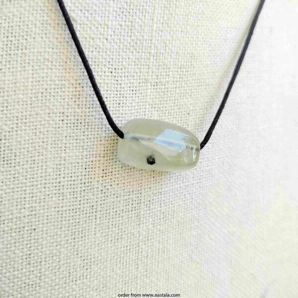 Green Prehnite Gemstone Necklace on Black Waxed Cord - Image 3
