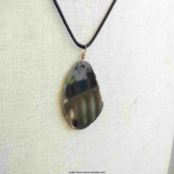 Polished Black Agate Slice Pendant Necklace – Natural Stone on Adjustable Cord - Image 5