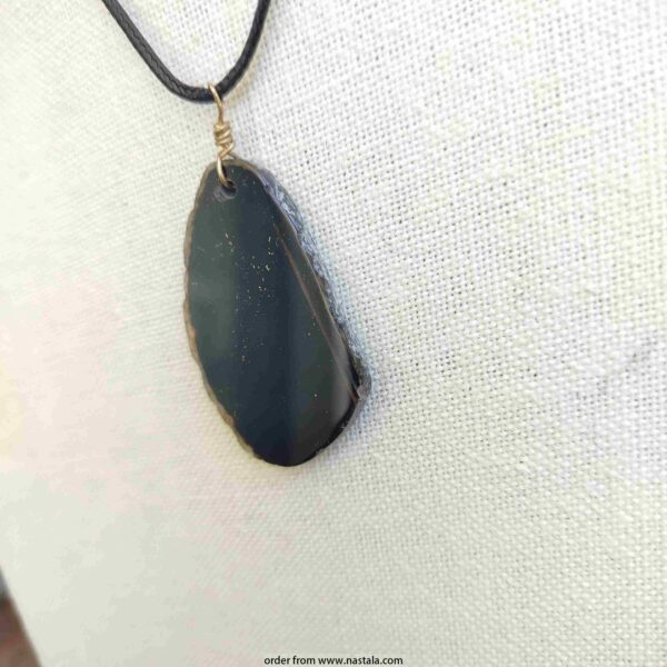 Polished Black Agate Slice Pendant Necklace – Natural Stone on Adjustable Cord - Image 4