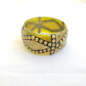 Handmade Yellow Resin Bracelet with Metallic Accents