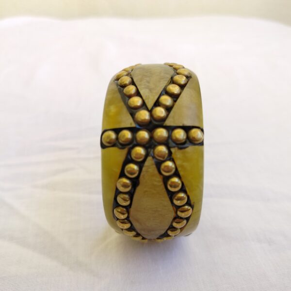 Handmade Yellow Resin Bracelet with Metallic Accents - Image 2