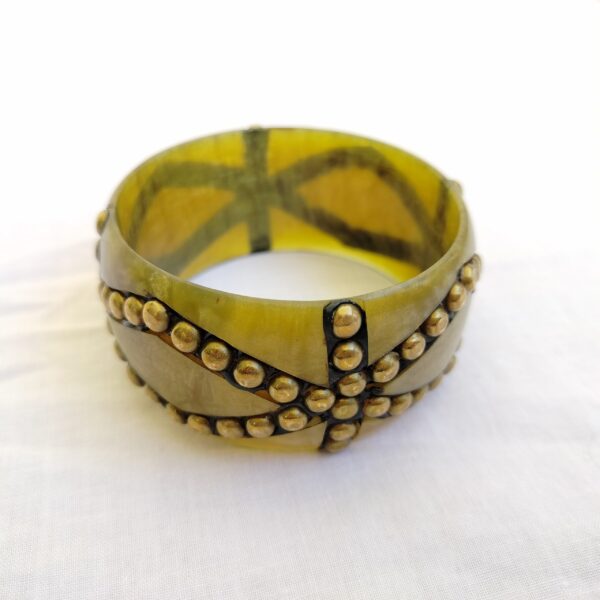 Handmade Yellow Resin Bracelet with Metallic Accents - Image 3