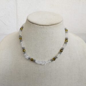 Clear Quartz and Olive Crystal Bead Necklace