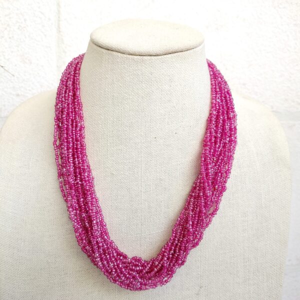 Fuchsia Multi-Strand Seed Bead Necklace