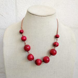 Bold Red Wooden Bead Necklace with Adjustable Cord