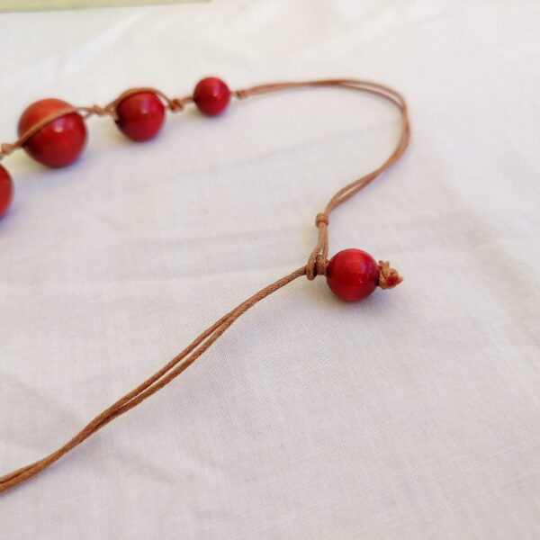Bold Red Wooden Bead Necklace with Adjustable Cord - Image 2
