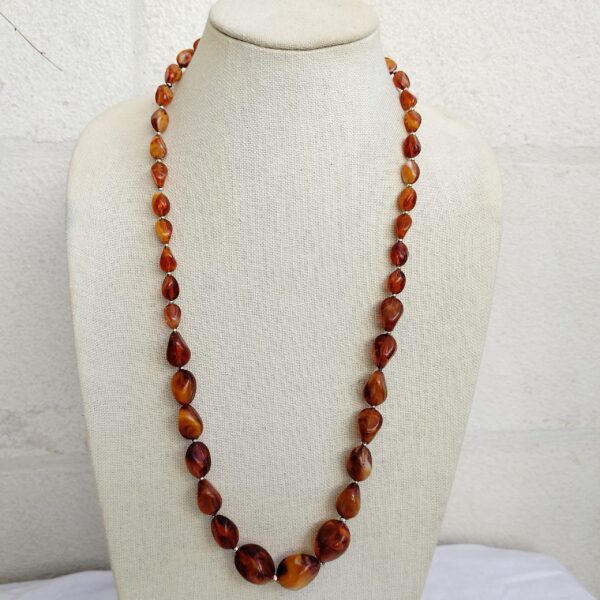 Vintage Amber Tone Teardrop Beaded Necklace