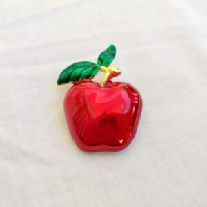 Red Apple Brooch Pin with Gold-Tone Back