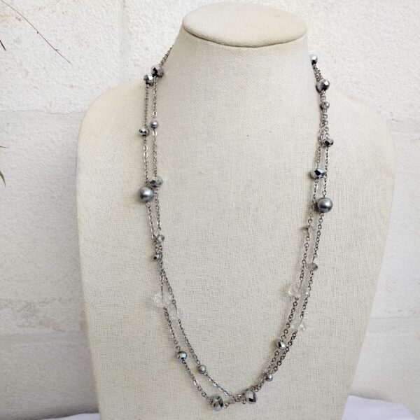 Elegant Silver Multi-Strand Beaded Necklace