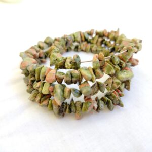 Natural Unakite Stone Chip Memory Wire Wrap Bracelet