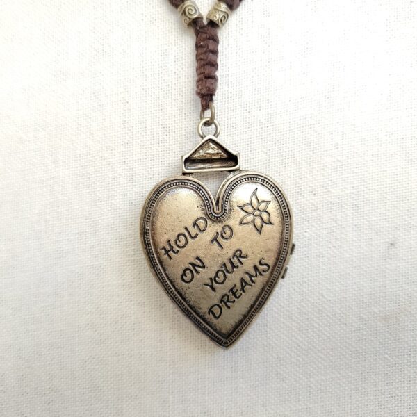 Vintage Heart Locket Necklace with Engraved Quotes and Red Gemstone - Image 4