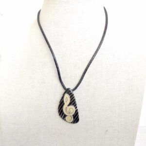 Black Leather Necklace with Musical Note Pendant