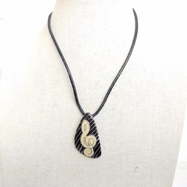 Black Leather Necklace with Musical Note Pendant