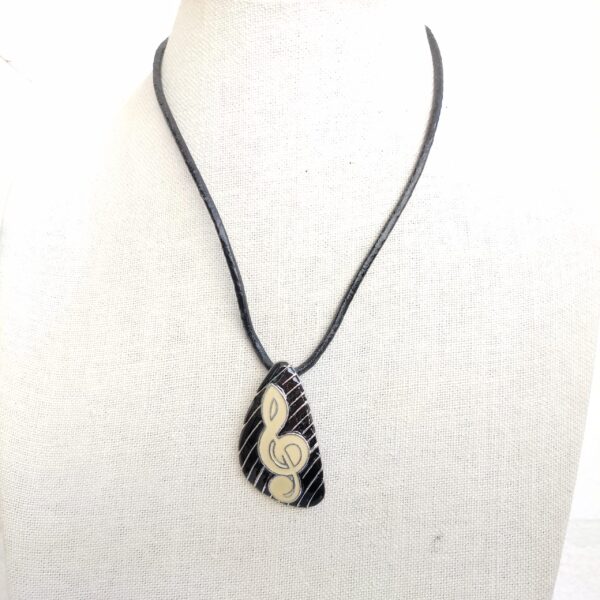 Black Leather Necklace with Musical Note Pendant