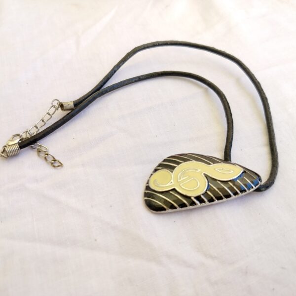 Black Leather Necklace with Musical Note Pendant - Image 2