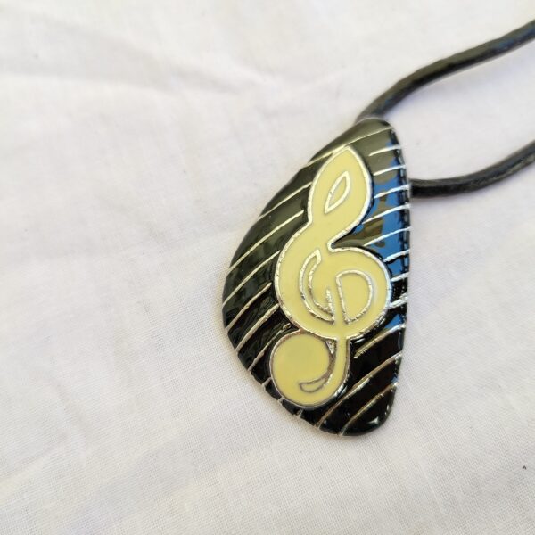 Black Leather Necklace with Musical Note Pendant - Image 4