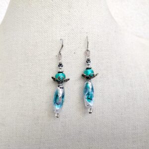 Handmade Venetian Glass Drop Earrings – Teal and Silver