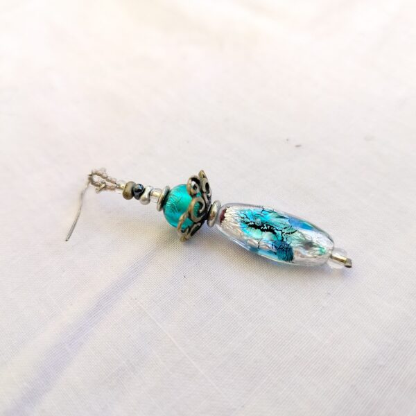 Handmade Venetian Glass Drop Earrings – Teal and Silver - Image 3