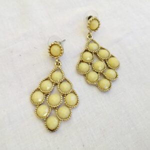 Vintage Gold-Tone Drop Earrings with Cream Beads