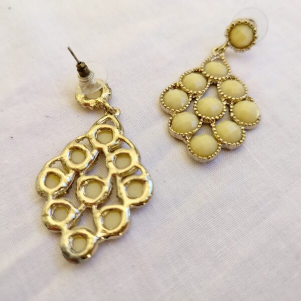 Vintage Gold-Tone Drop Earrings with Cream Beads - Image 2