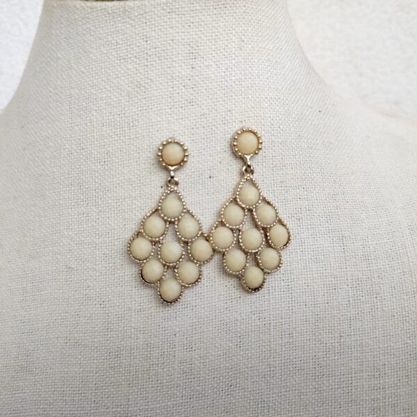 Vintage Gold-Tone Drop Earrings with Cream Beads - Image 3
