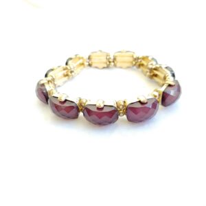 Elegant Burgundy Gemstone Bracelet with Gold-Tone Detailing