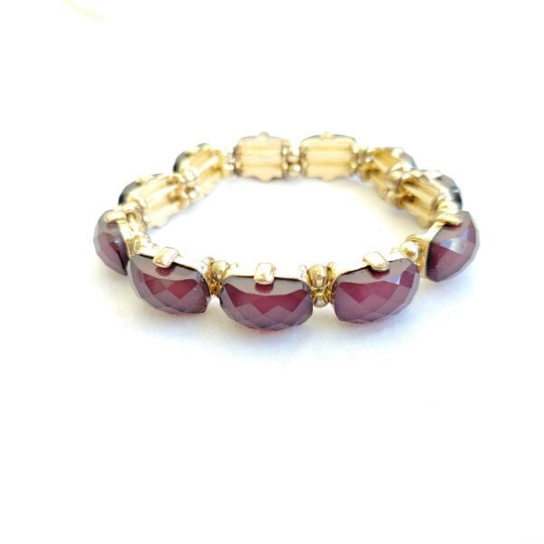 Elegant Burgundy Gemstone Bracelet with Gold-Tone Detailing