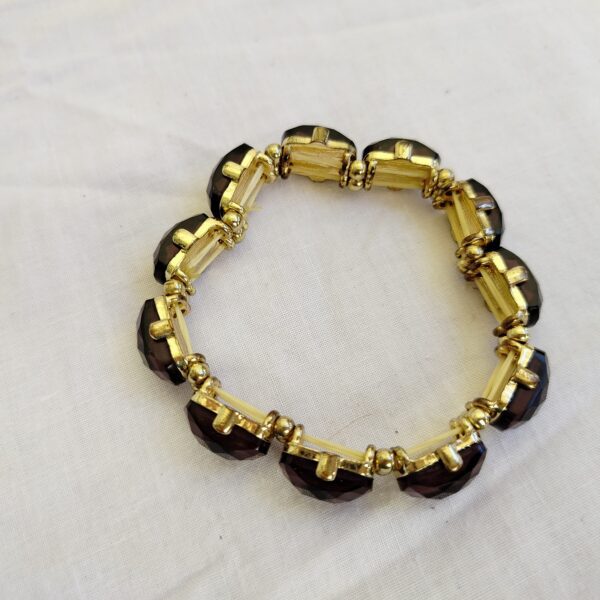 Elegant Burgundy Gemstone Bracelet with Gold-Tone Detailing - Image 2