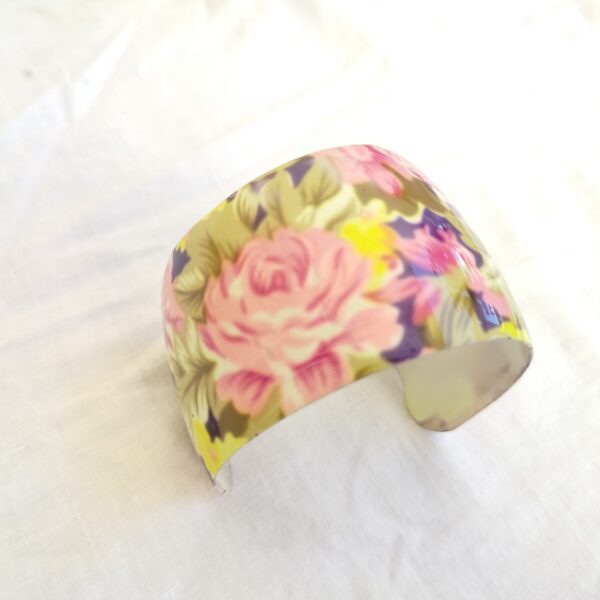 Floral Vintage Wide Cuff Bracelet – Pink Rose Pattern - Image 2
