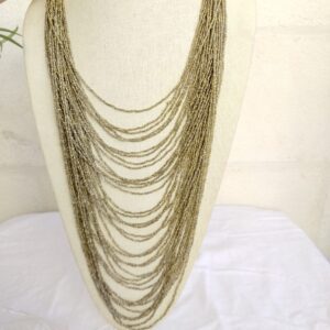 Elegant Beaded Necklace with Wooden and Metallic Beads